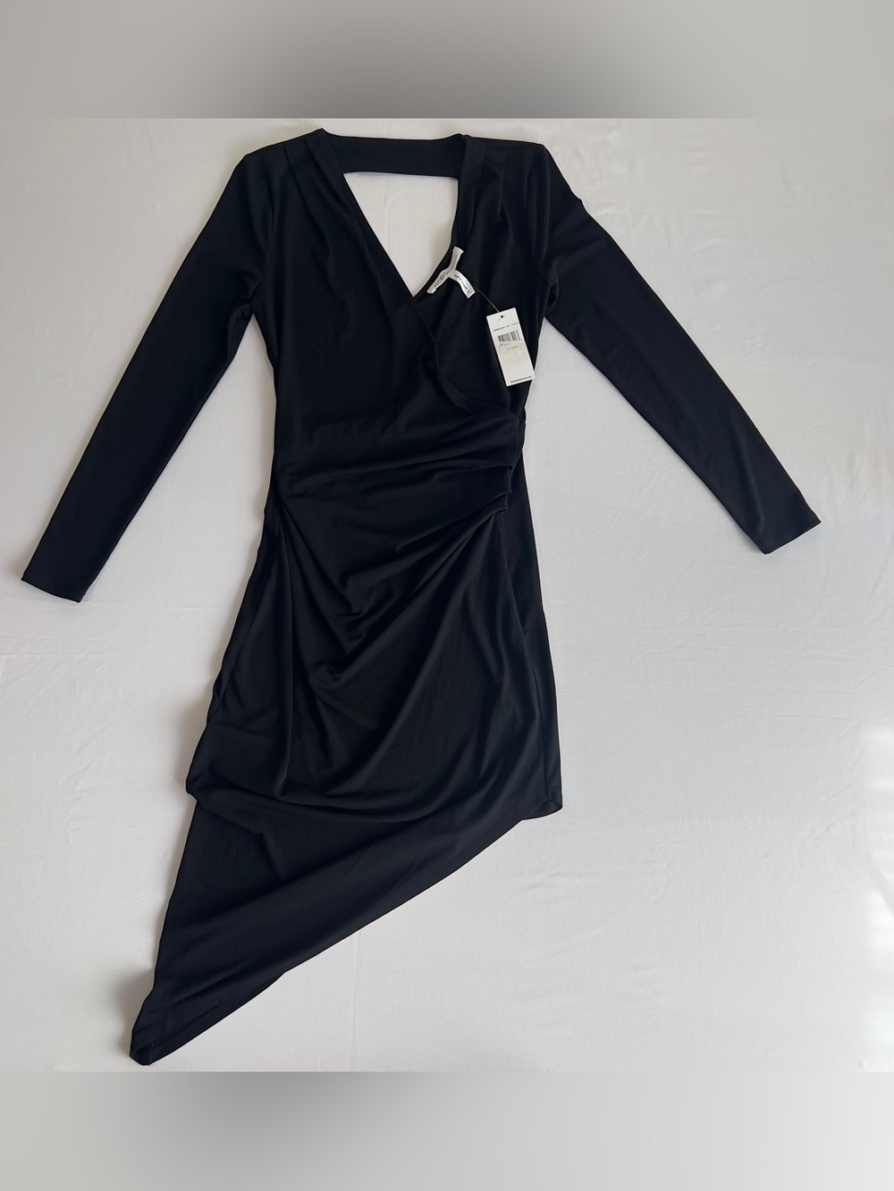 BCBGeneration Black Asymmetrical Long Sleeve Wrap Dress